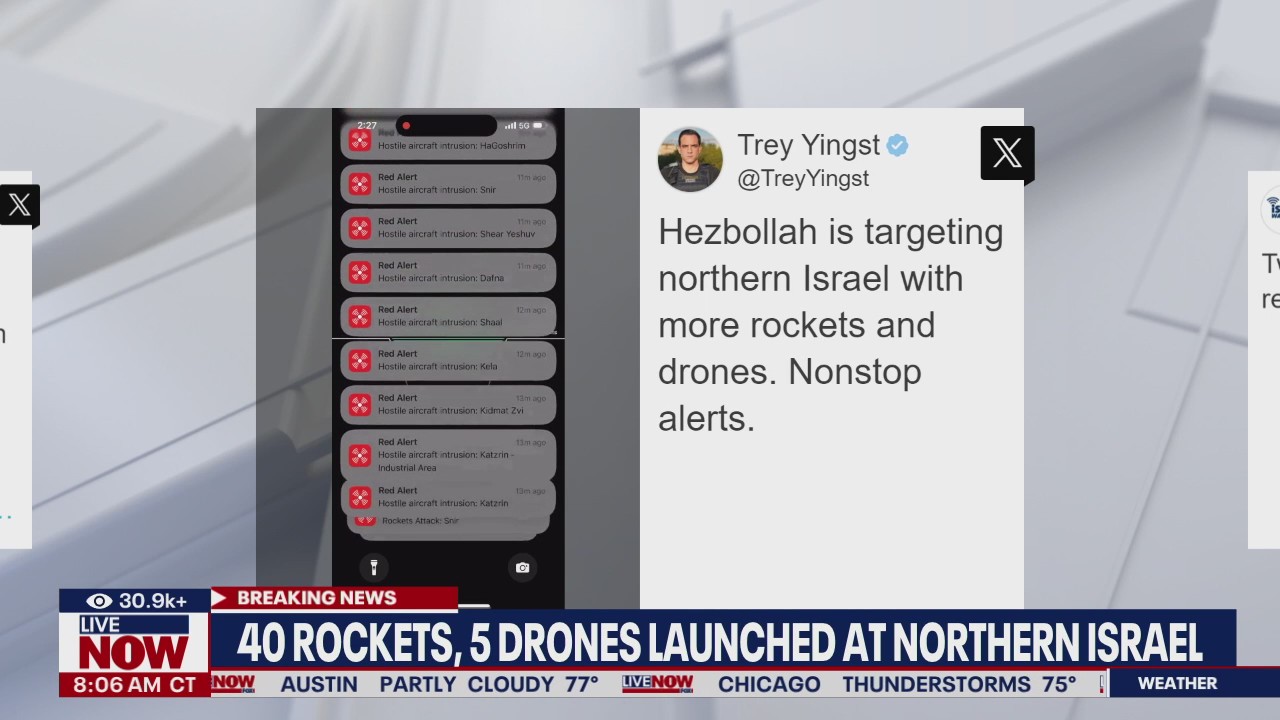 40 rockets, 5 drones strike Israel
