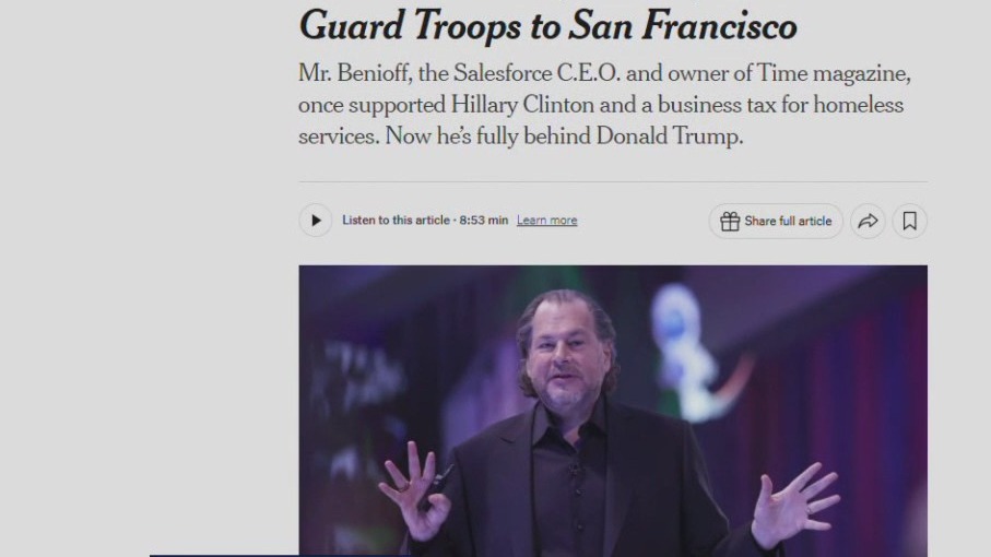 Benioff says hed support National Guard in San Francisco ahead of Dreamforce: report