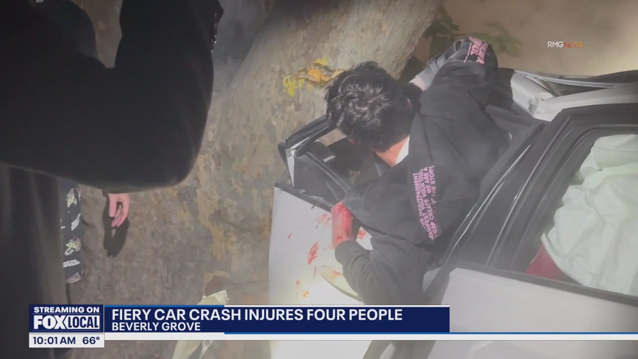Driver rescued by hero bystander from fiery crash | FOX 11 Los Angeles