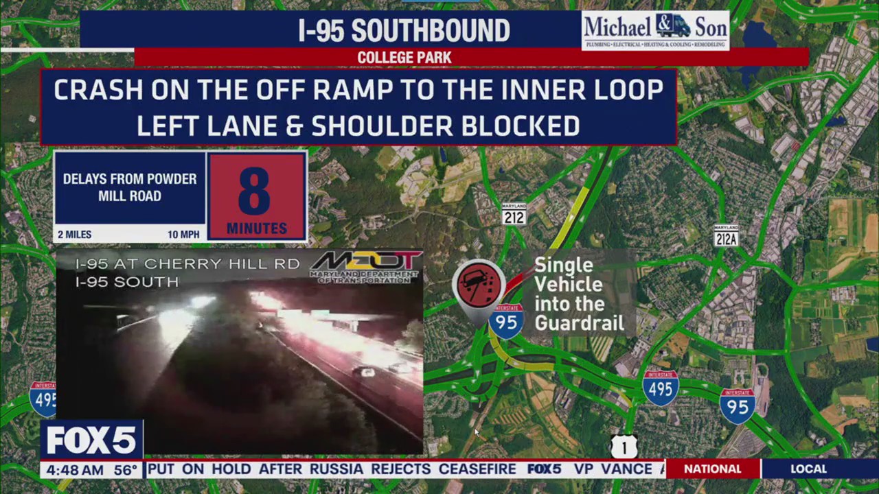 Crash causes early delays near I-95/I-495 split