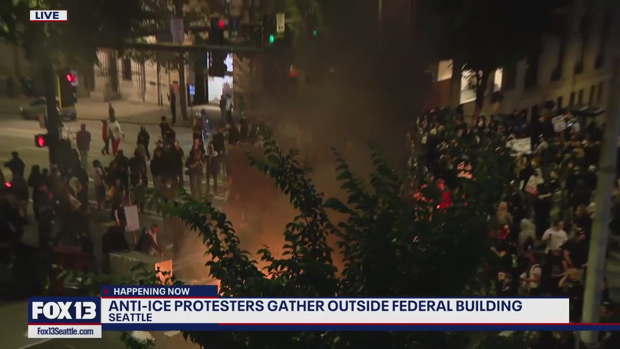 Fire breaks out at 'ICE OUT' protest in downtown Seattle