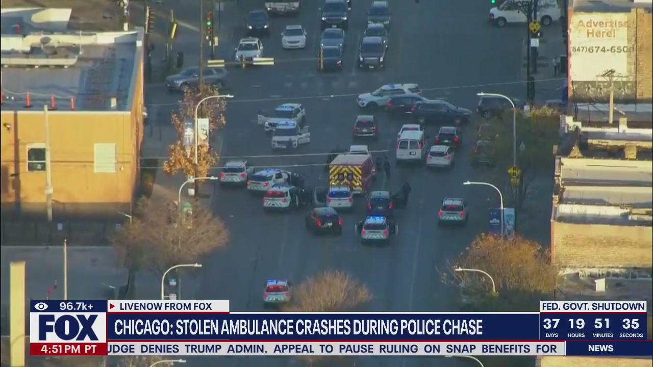 Stolen ambulance crashes during police chase in Chicago