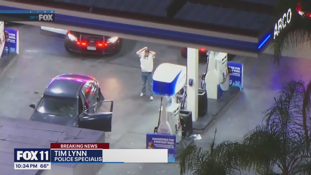 Pursuit suspect in custody at Norwalk gas station | FOX 11 Los Angeles