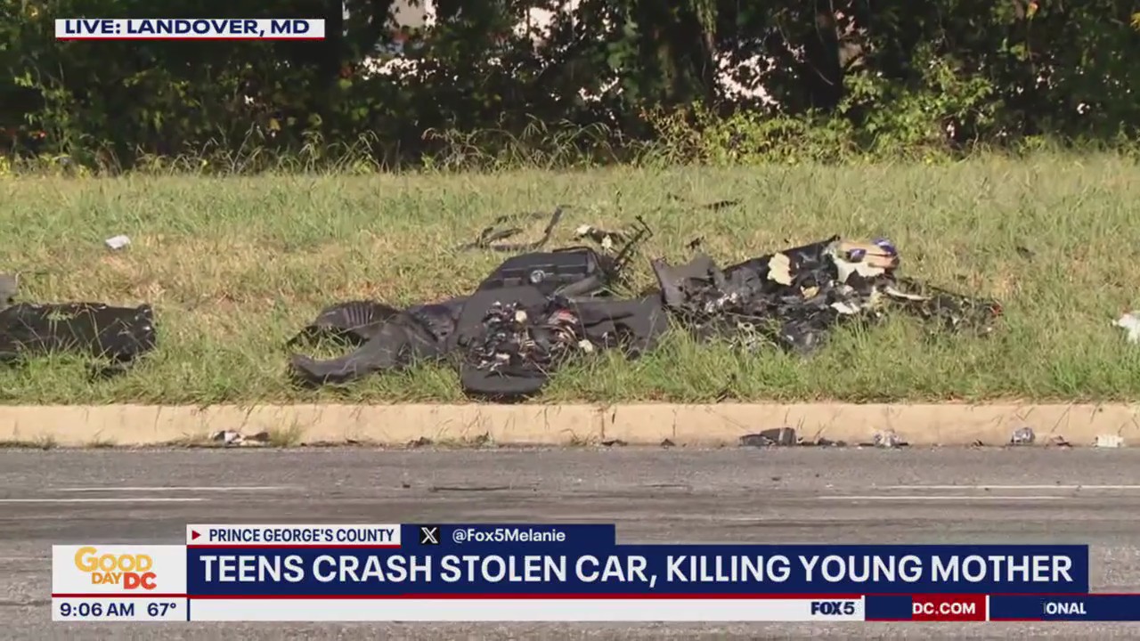 Teens crash stolen car, killing young mother in Maryland
