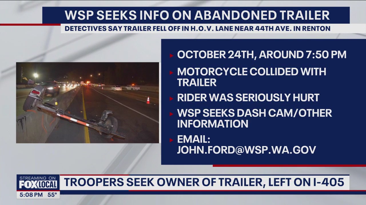 Motorcyclist crashed into abandoned trailer on I-405, police ask for help