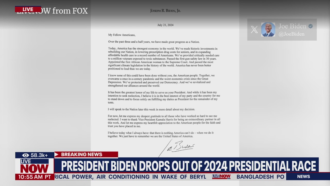 Biden drops out of 2024 presidential race