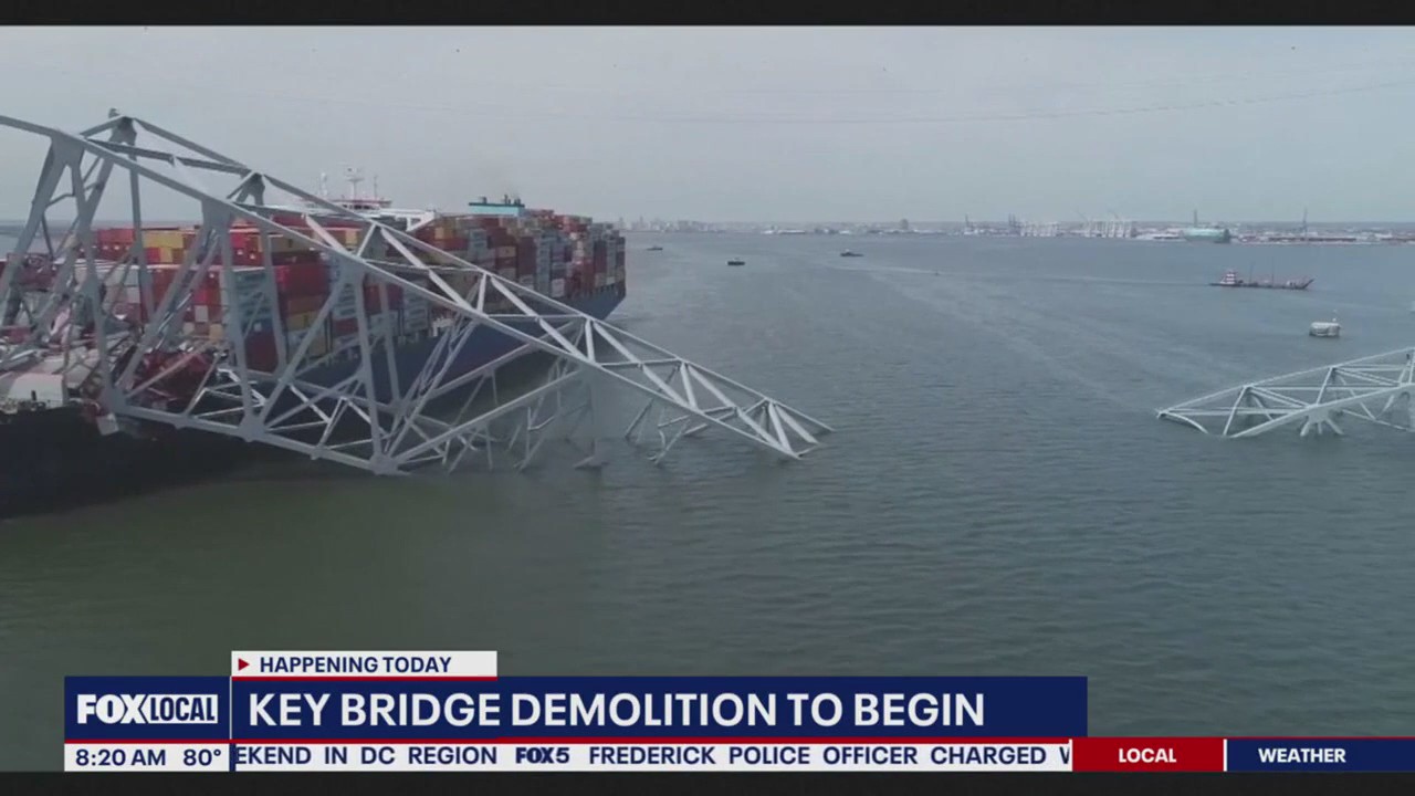 Demolition of remaining Key Bridge sections begins