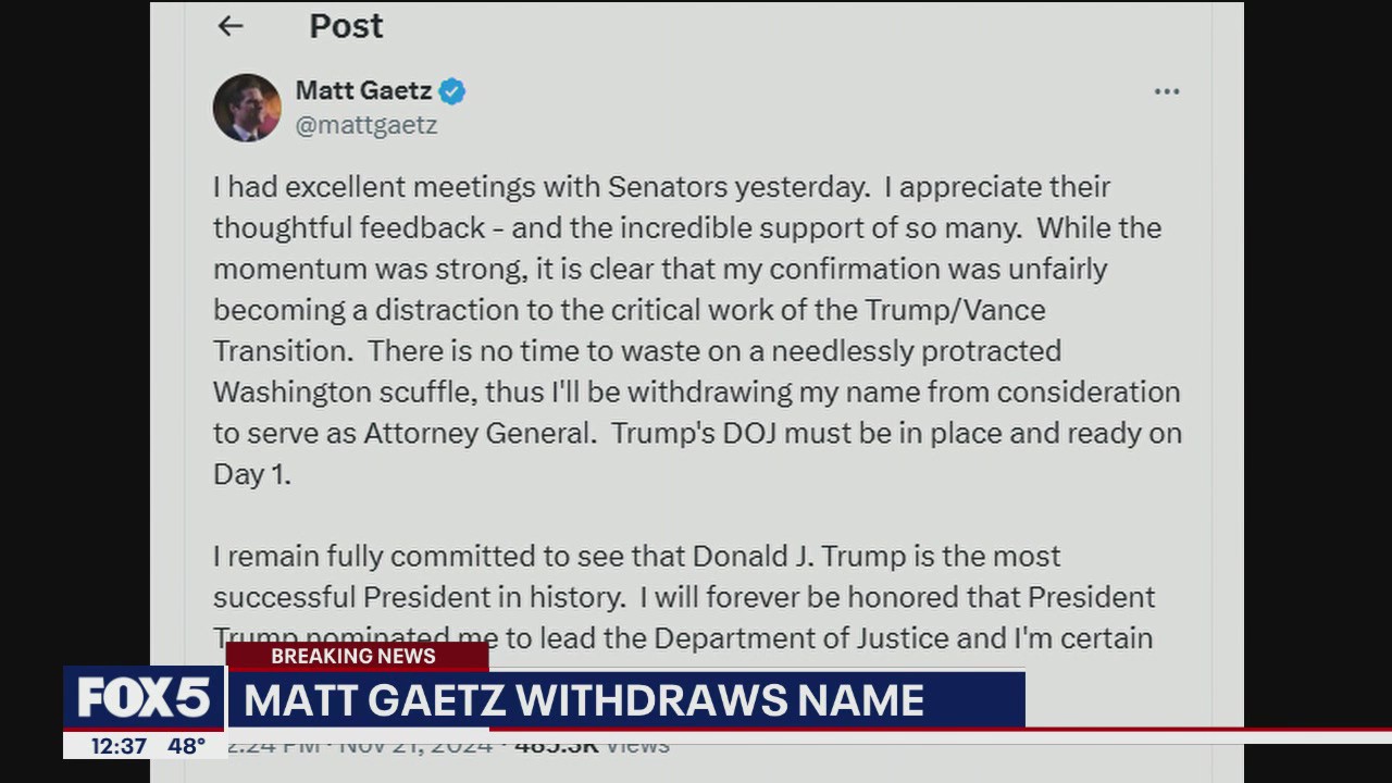 Gaetz withdraws as Trump’s pick for attorney general