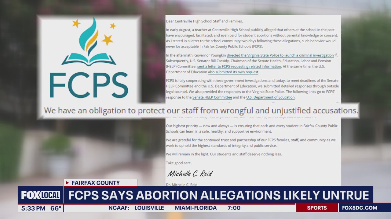 FCPS says allegations that staff funded student's abortion likely untrue