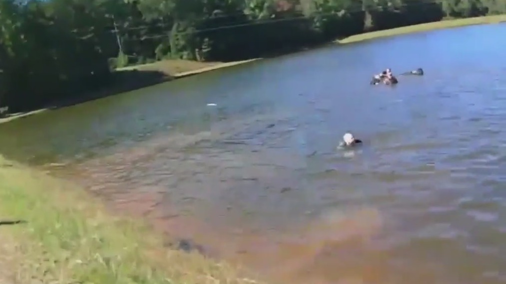 Dramatic rescue: Driver pulled from car in lake