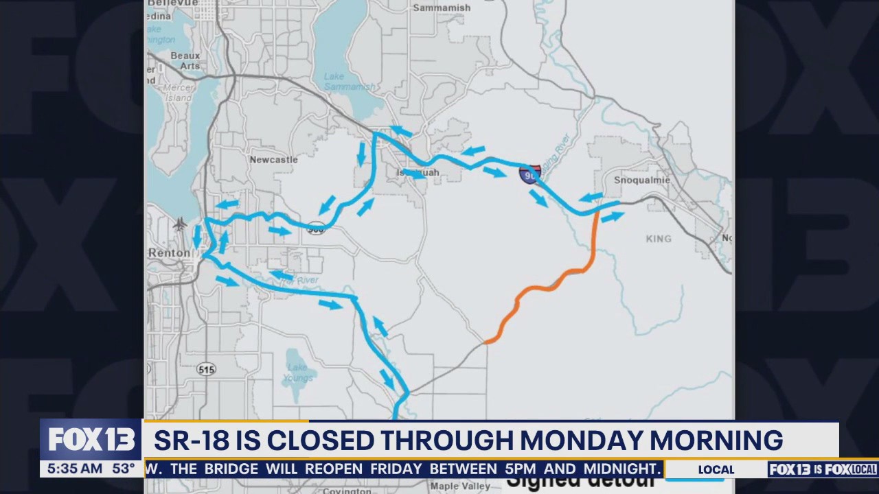 SR-18 in WA closed through Monday morning