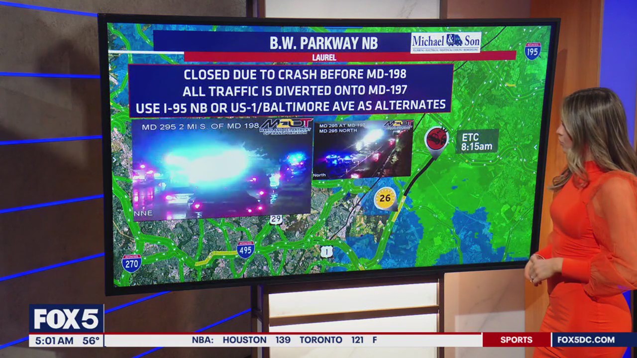 Crash closes BW Parkway in Laurel