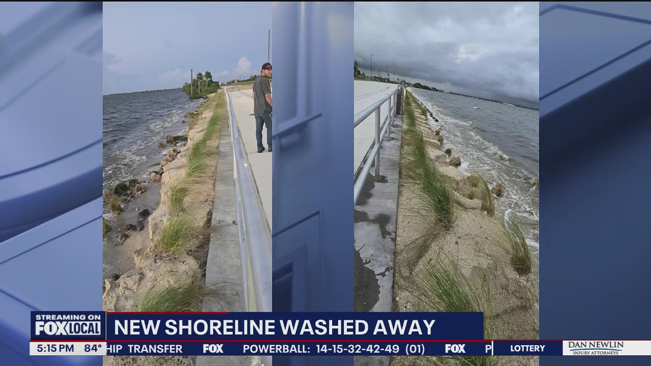 New upgraded shoreline in Titusville washed away