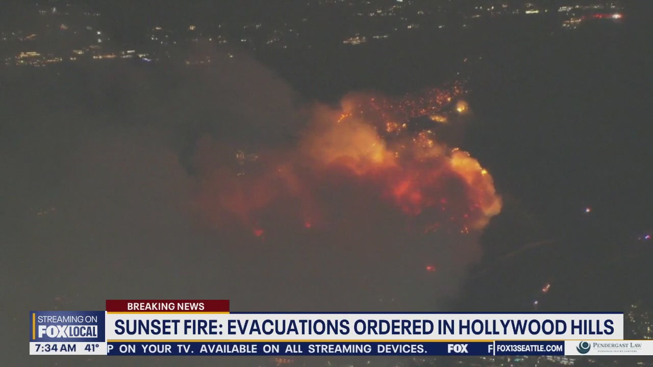 CA Sunset Fire: Evacuations ordered in Hollywood Hills