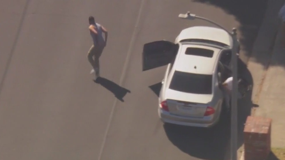 Chase suspect runs into Sylmar yard