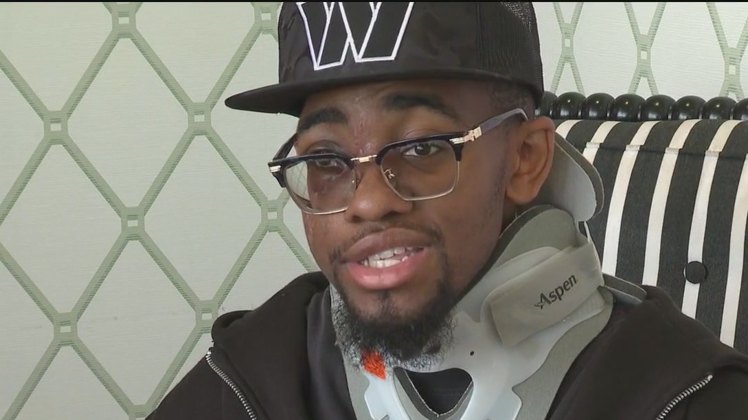 Man thrown from house now walks out of the hospital