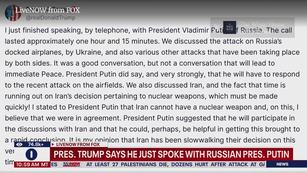 President Trump speaks to President Putin