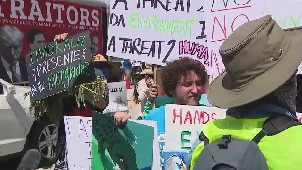 'Alligator Alcatraz' opens, protestors outside while Trump tours