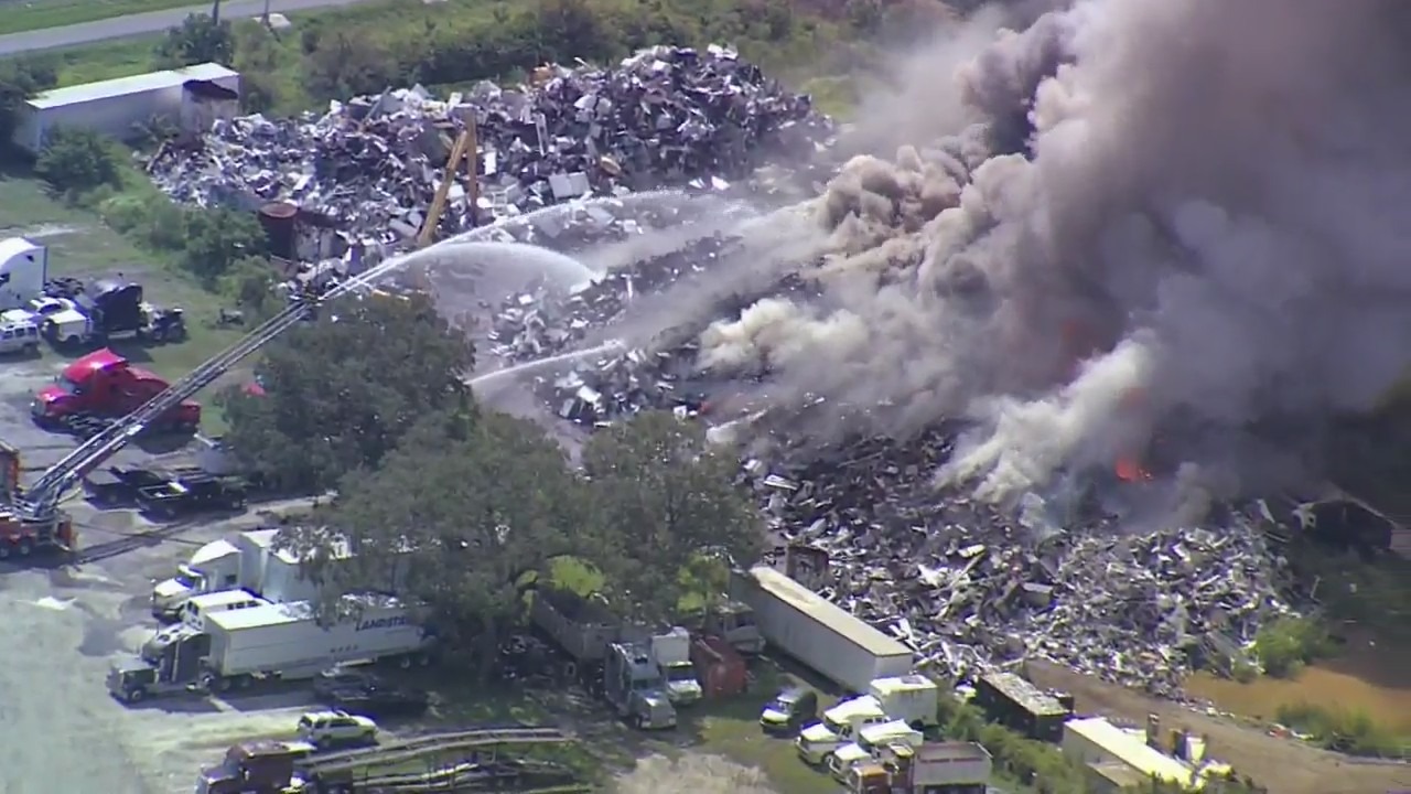 SKYFOX: Junkyard catches fire in Osceola County