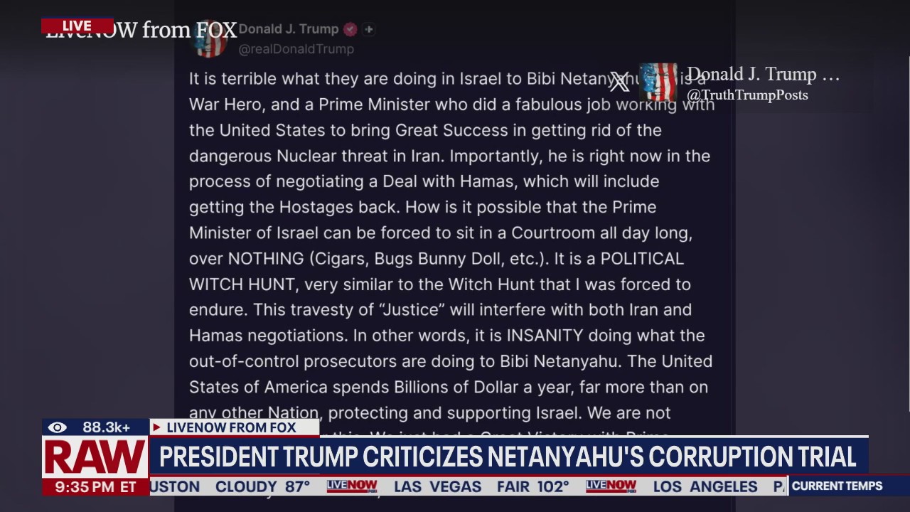 Pres. Trump criticizes Netanyahu's corruption trial