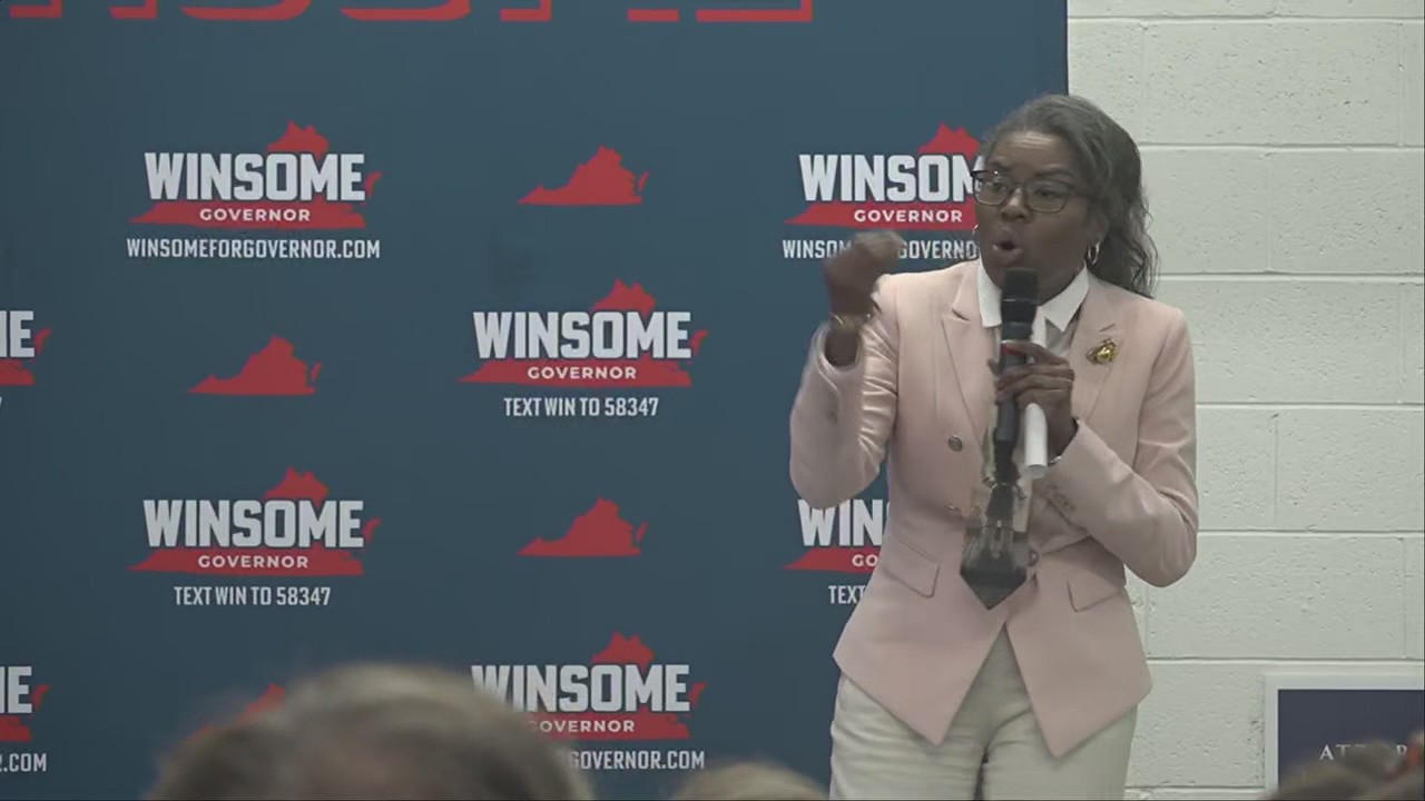 Winsome Earl-Sears calls out Abigail Spanberger at meet and greet in Yorktown, Va.