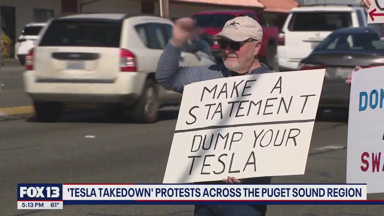 Anti-Tesla protests around Puget Sound