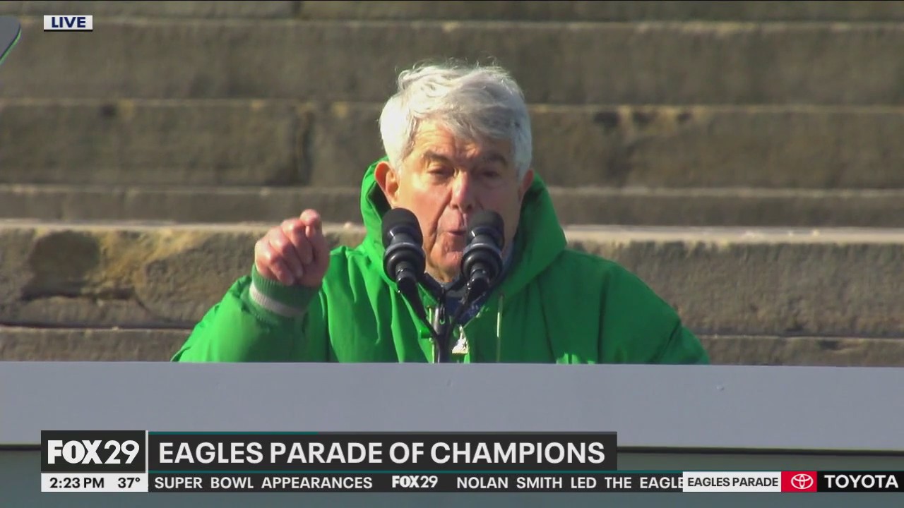 Voice of the Eagles, Merrill Reese speaks at Super Bowl Parade | Live on FOX 29 Philadelphia