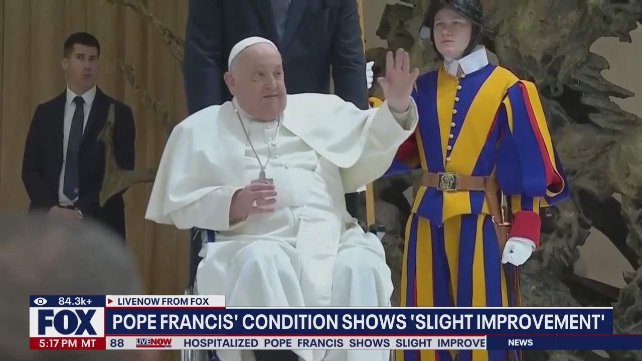 Pope Francis' condition shows "slight improvement"