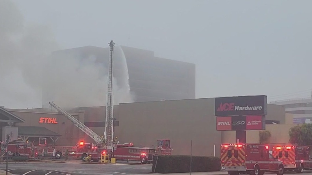 Building burns down near West Los Angeles