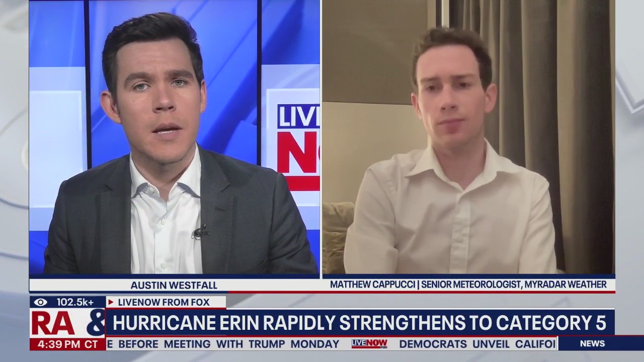 Hurricane Erin rapidly escalates to category 5