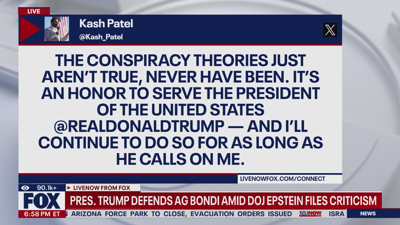 Trump defends Bondi amid DOJ Epstein files criticism