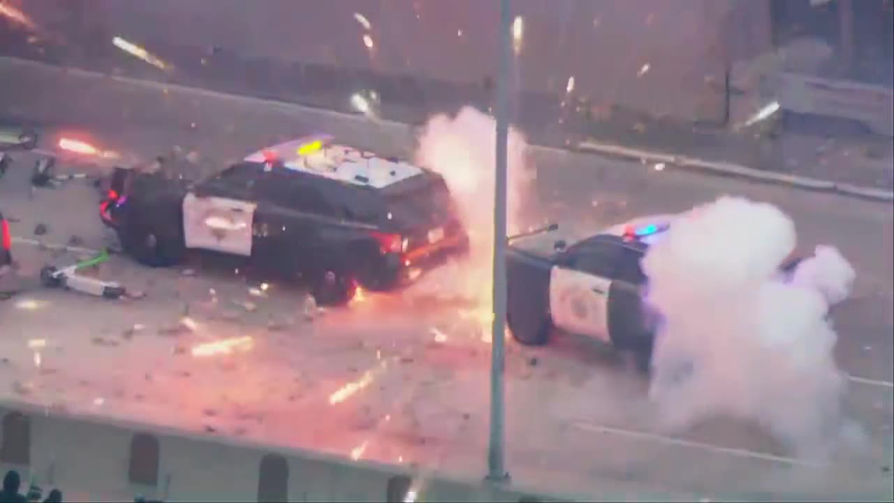 LA ICE Protests: Police cars damaged by protesters