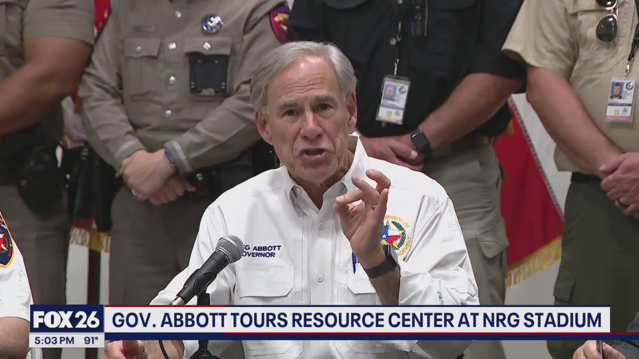 Governor Greg Abbott surveys Hurricane Beryl response efforts at NRG Stadium