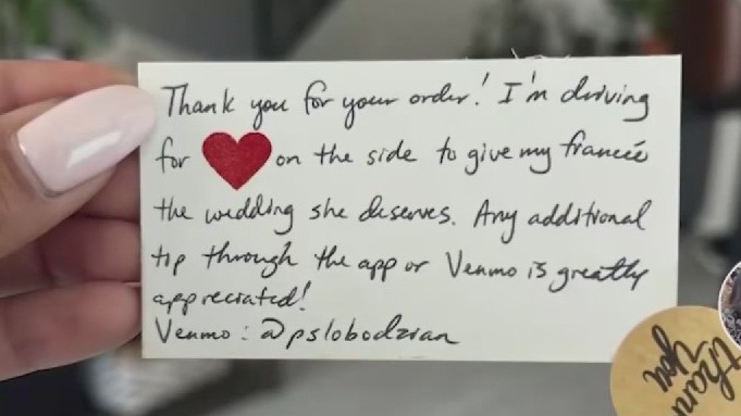 Uber Eats note leads to donations, dream wedding