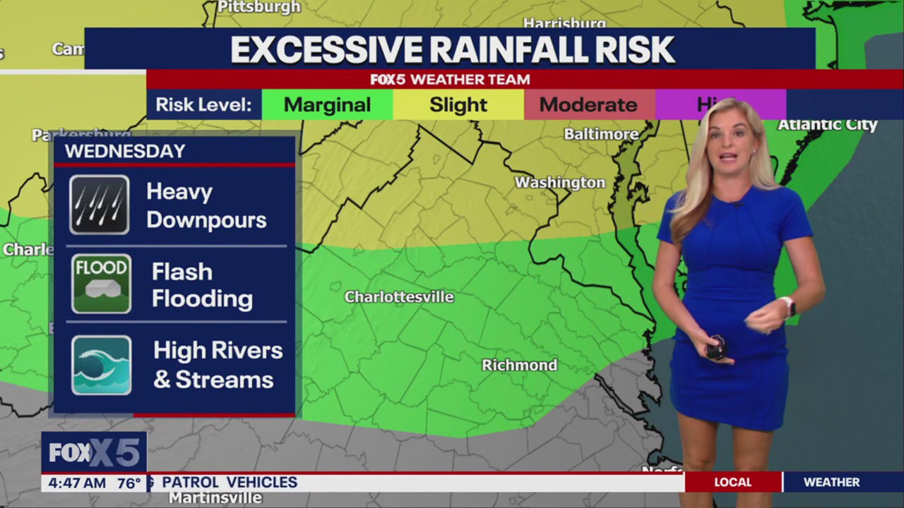Heat, moisture ceiling DC area; PM storms possible