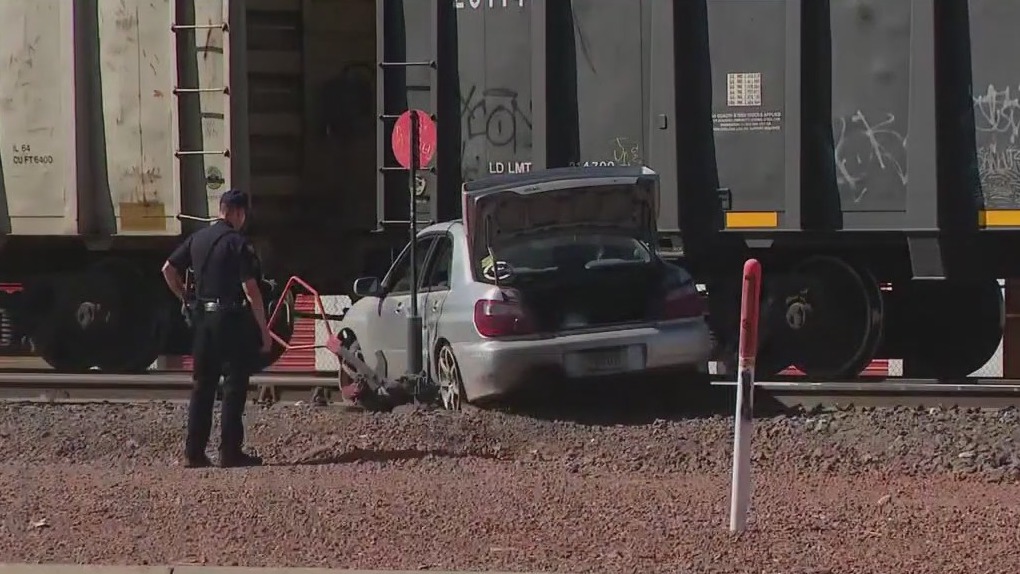 Driver suspected of DUI after crashing into train tracks