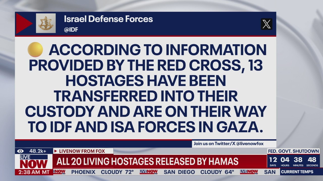 All 20 living hostages released by Hamas