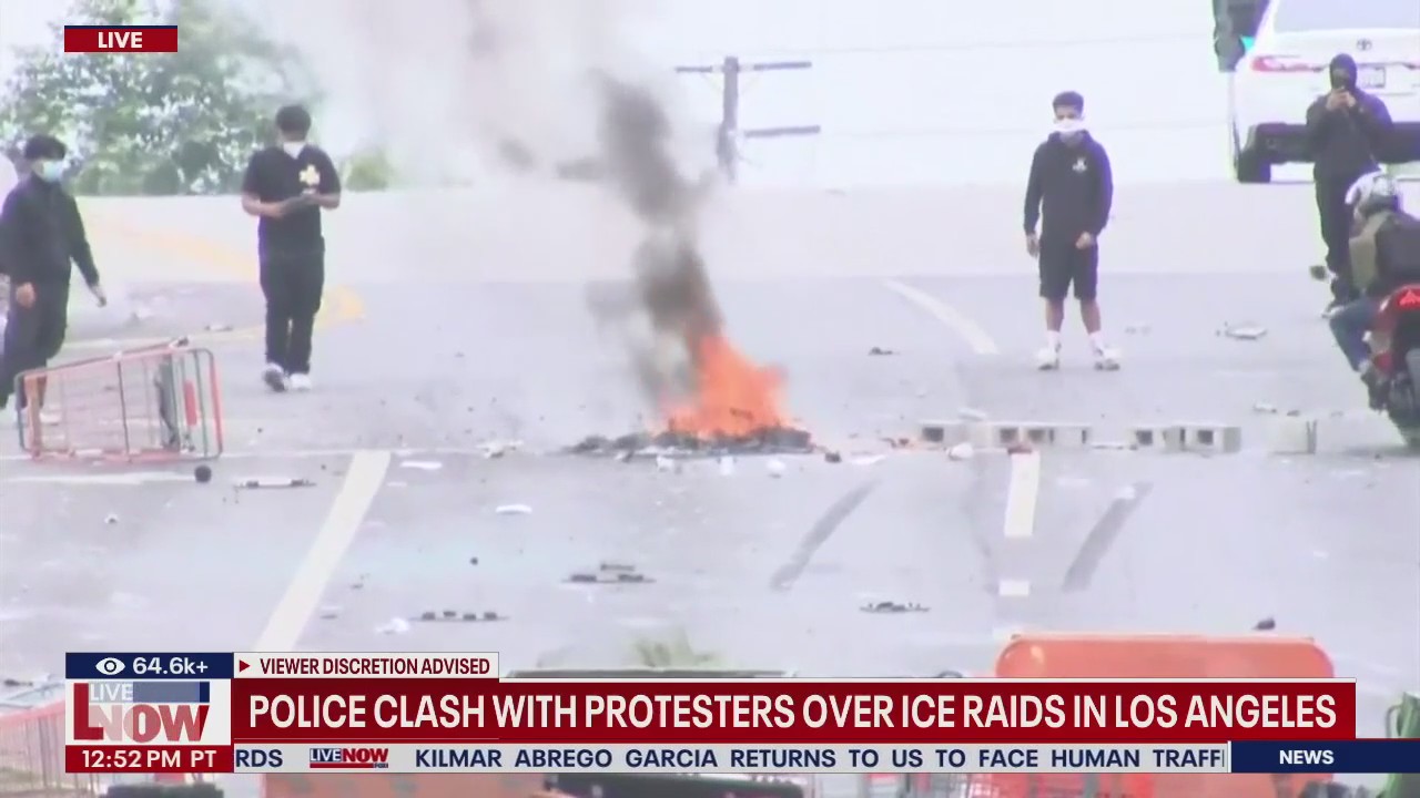 Police clash with protestors after ICE raids nationwide