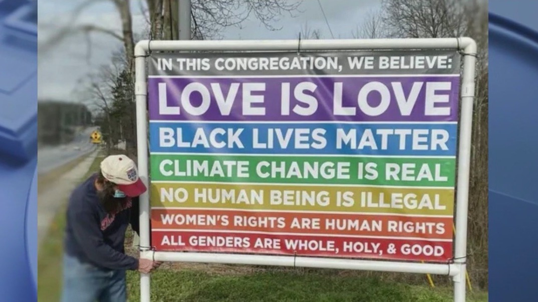 Inclusivity sign stolen from church
