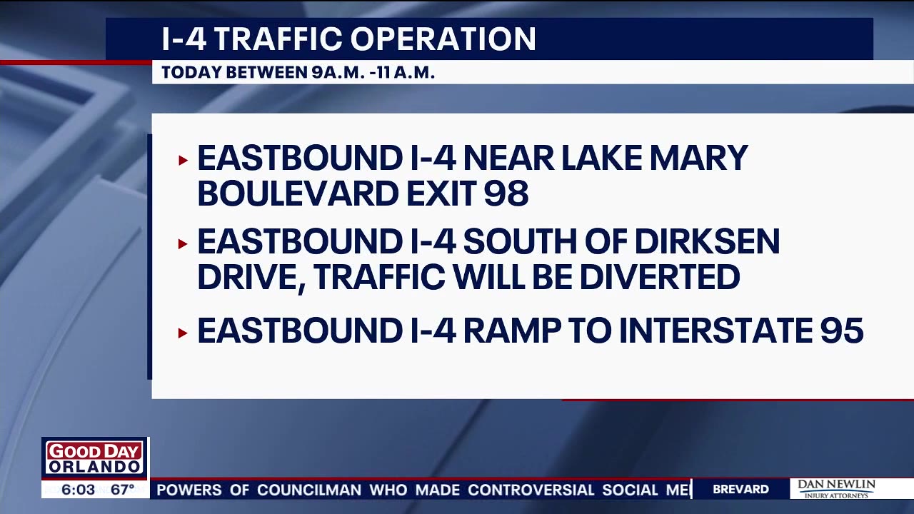 I-4 eastbound traffic to be slowed Thursday morning