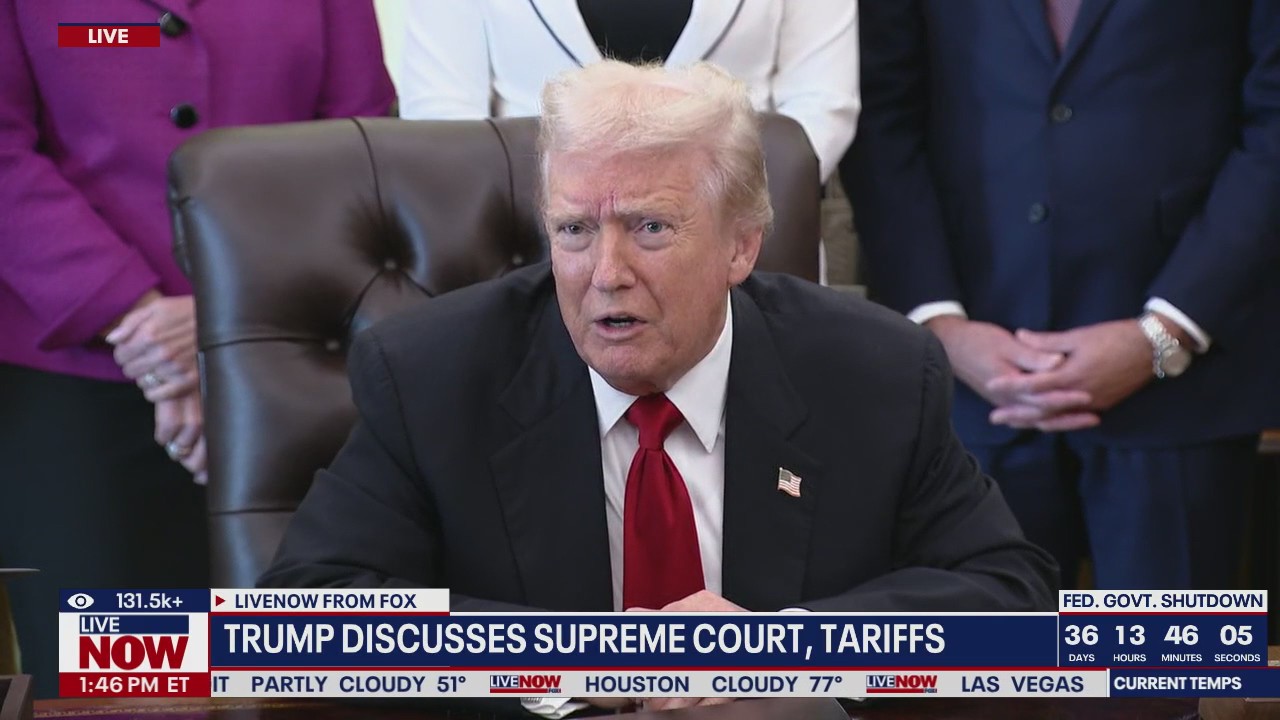 President Trump answers questions in Oval Office