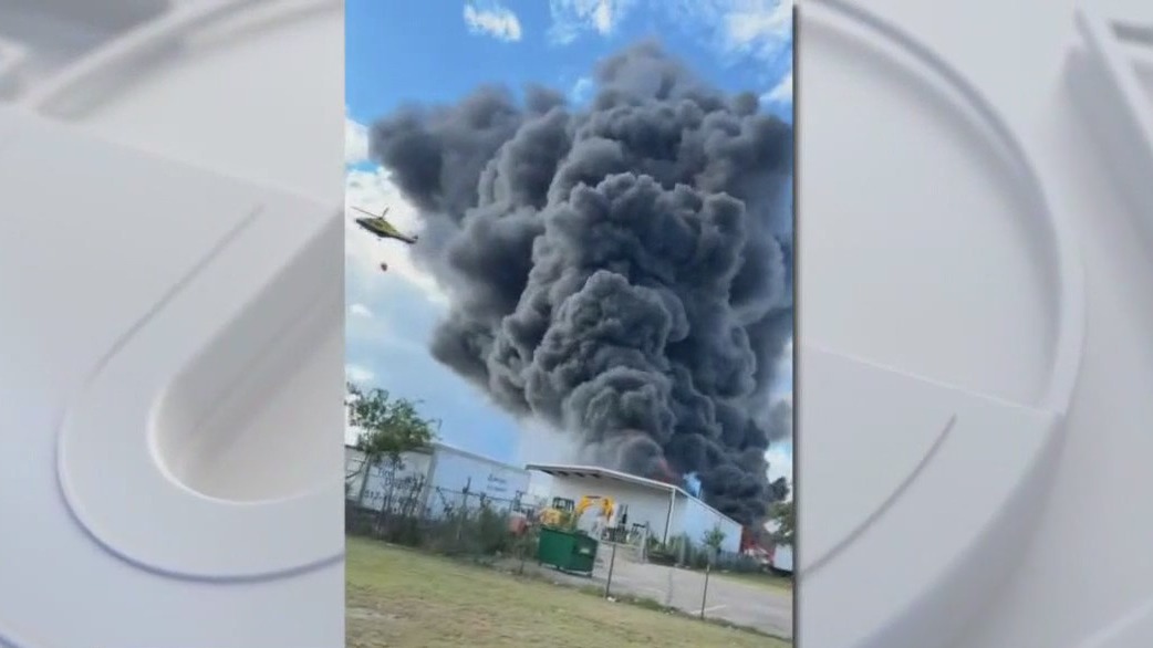 Large tire facility fire in Burnet continues to burn