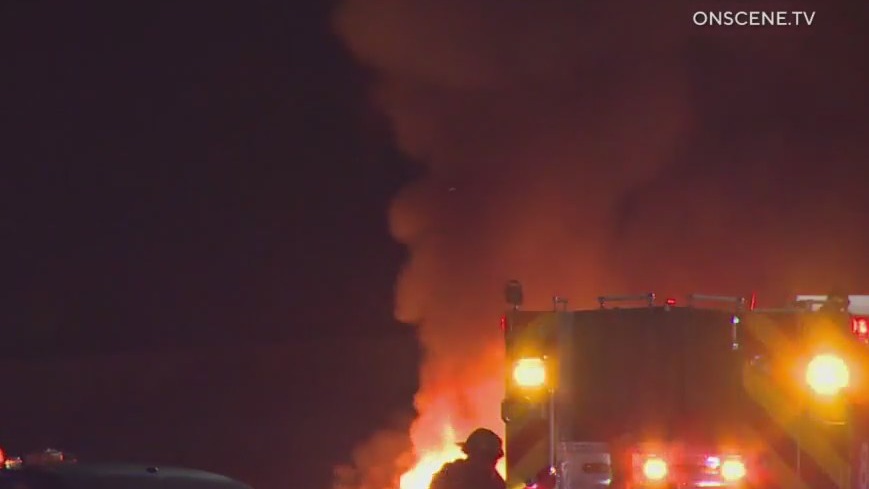 Fiery crash in Toluca Lake