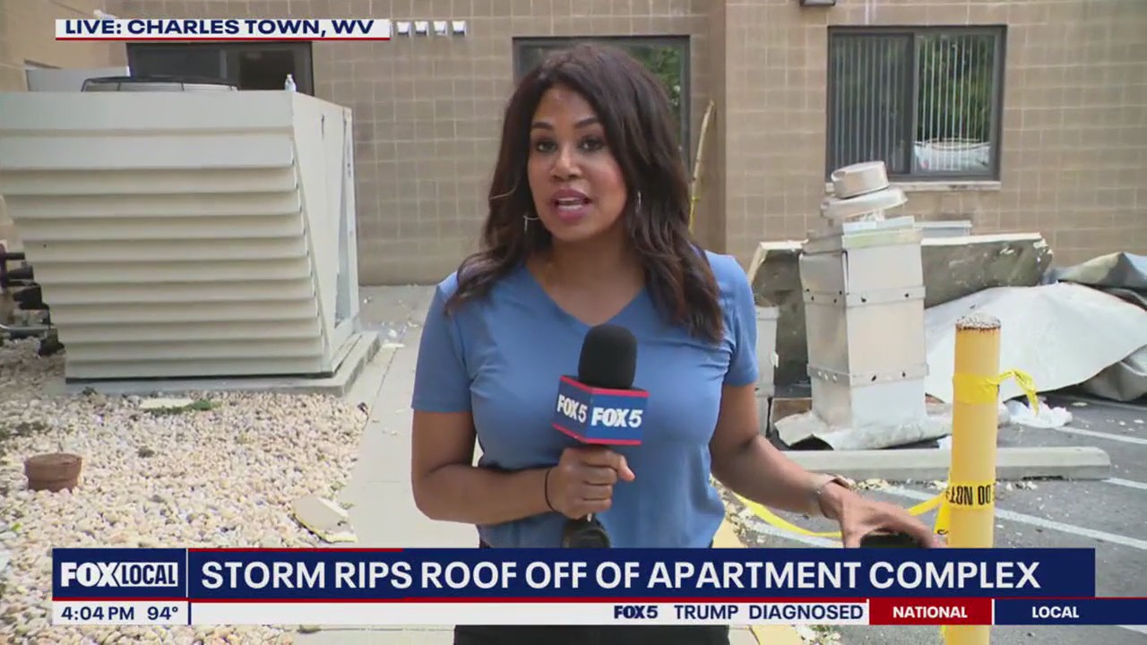 Damaging winds rip roof off of a Charles Town, WV apartment complex